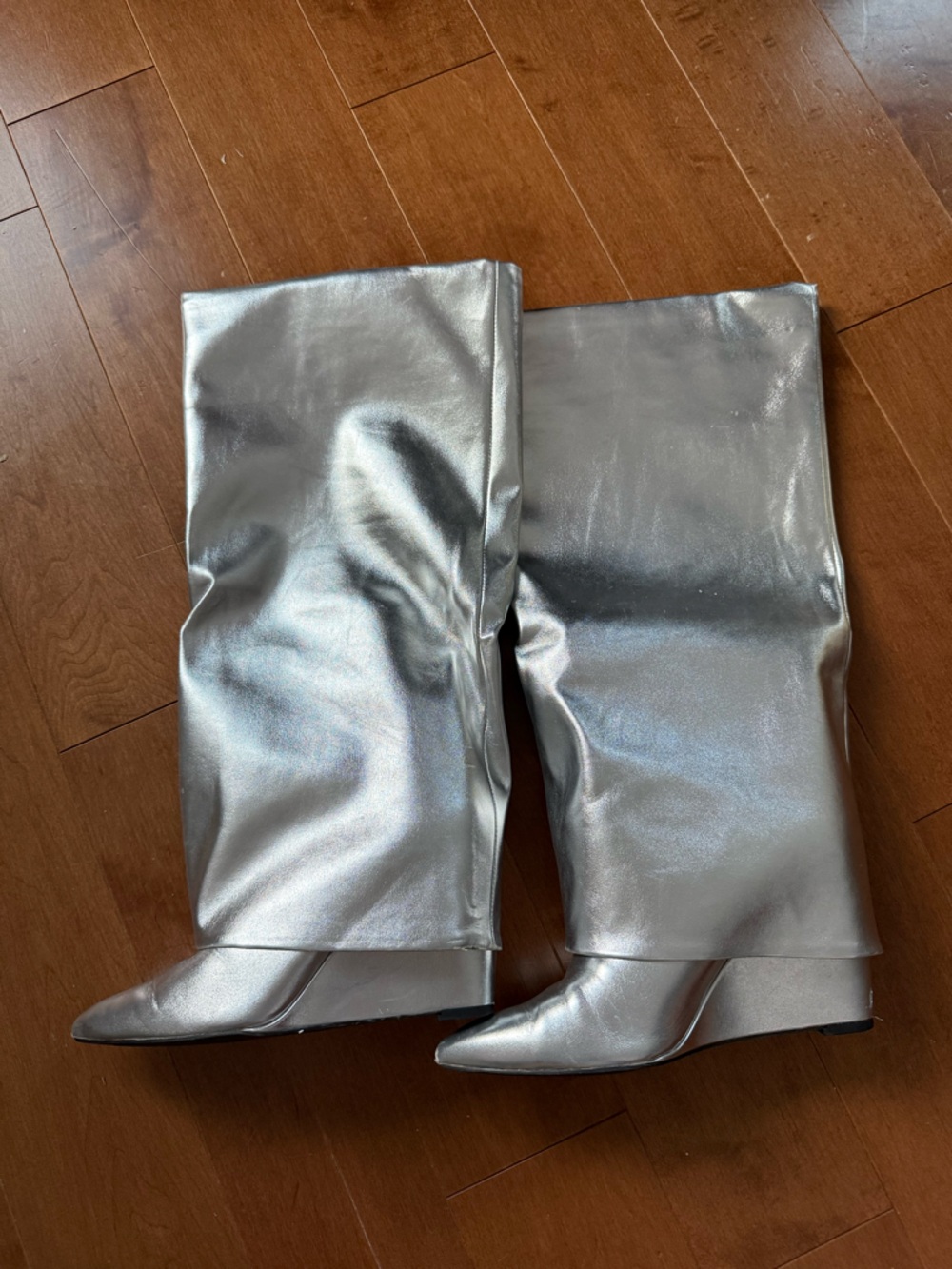 Madden Girl fold over wedge silver tall boot